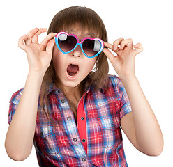 Image showing Beautiful girl in open-mouthed sunglasseses