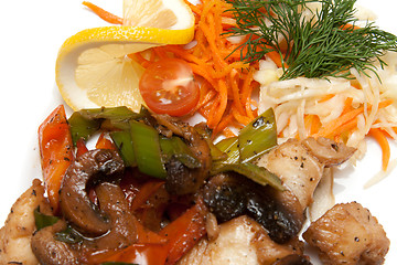 Image showing Dish with fried by meat, tomato and salad