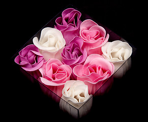 Image showing Fabrics rose in transparent box