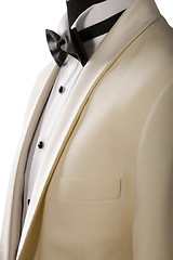 Image showing ceremony beige tuxedo, white shirt and black bowtie