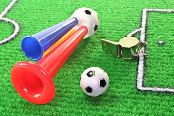 Image showing soccer horn with football