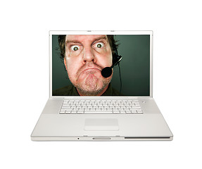 Image showing Grumpy Customer Service Man on Laptop Screen