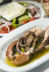 Image showing marinated octopus greek salad house wine Greek Islands Ios