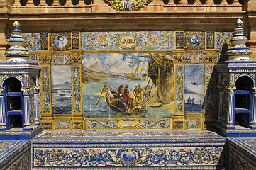 Image showing Azulejos in Plaza de Espana, Seville, Spain