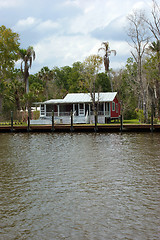 Image showing small red cottage on water