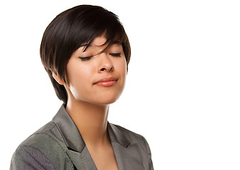 Image showing Pretty Multiethnic Girl Headshot with Eyes Closed