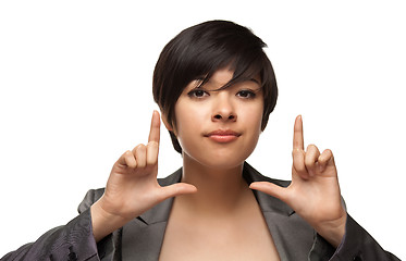 Image showing Pretty Multiethnic Young Adult Woman Framing Face with Hands