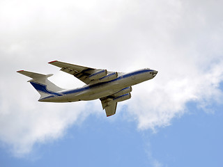 Image showing Cargo Airplane taking off into the sky - Closeup