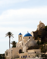 Image showing Greek Island church blue dome Ios Cyclades Islands