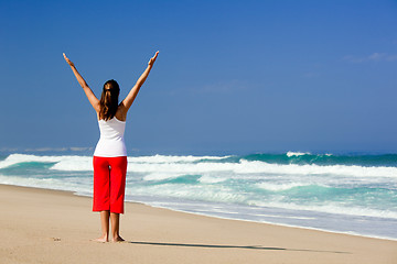 Image showing Young woman making Yoga