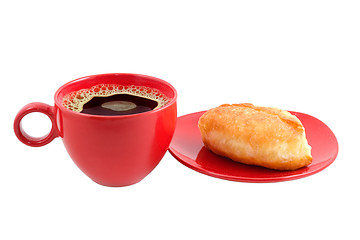 Image showing Cup of coffee and patty