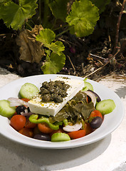 Image showing Greek salad in sunlight Santorini