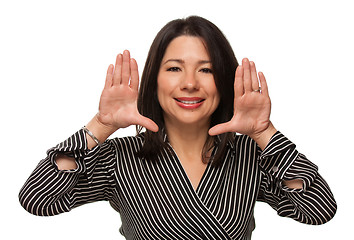 Image showing Attractive Multiethnic Woman with Hands Framing Face