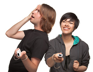 Image showing Fun Diverse Couple Playing Video Game