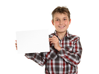 Image showing Boy holding your sign award or message