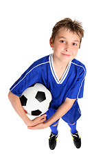 Image showing Boy holding a soccer ball