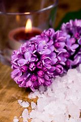 Image showing lilac, bath salt and candle