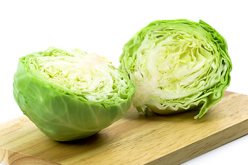 Image showing two halves of green cabbage