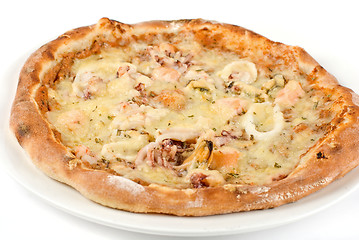 Image showing Seafood pizza closeup