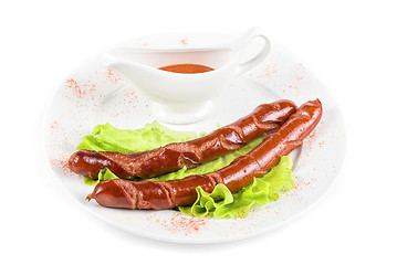 Image showing grilled sausage closeup