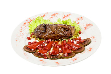 Image showing beef steak with pomegranate