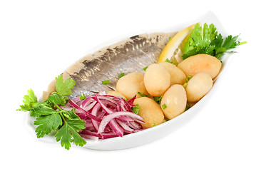 Image showing Herring with potato and vegetables