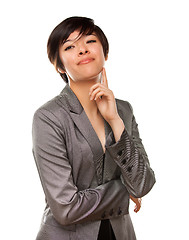 Image showing Pretty Multiethnic Young Adult Woman Poses on White