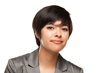 Image showing Pretty Multiethnic Young Adult Woman Head Shot on White