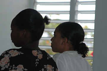 Image showing girls in church silhouette