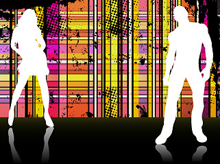 Image showing Sexy couple silhouettes in front of striped background.