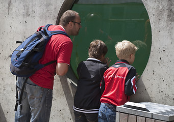 Image showing Father and boys in zoo