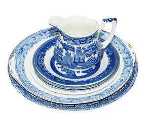 Image showing Blue Pattern Jug and Plates