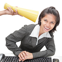 Image showing Office worker getting loud instructions