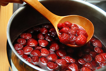 Image showing Cooking fruit preserves - strawberries