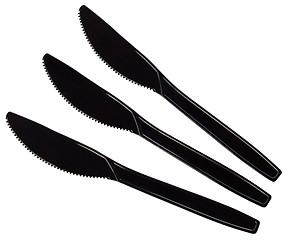 Image showing Three Black Plastic Knives