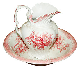 Image showing Antique Floral Jug & Basin