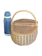 Image showing Picnic Basket and Thermos Flask