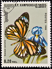 Image showing Stamp, butterfly on flower.