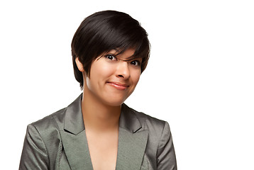 Image showing Pretty Multiethnic Young Adult Woman Head Shot on White