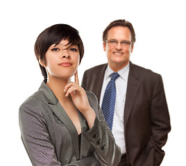 Image showing Attractive Businesswoman and Businessman on White