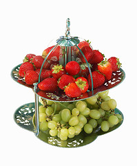 Image showing Antique Dish with Grapes and Strawberries