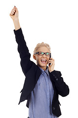 Image showing woman winning on phone