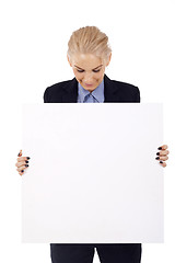 Image showing secretary holding a  white board