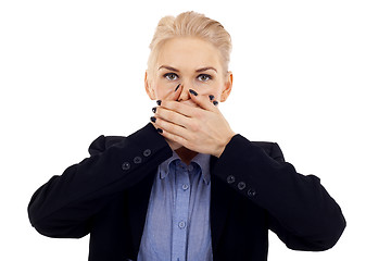 Image showing Speak No Evil pose over white