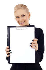 Image showing  woman showing clipboard