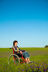 Image showing Handicapped woman on wheelchair