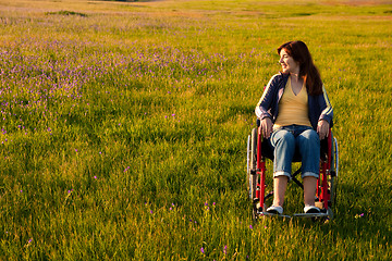 Image showing Handicapped woman on wheelchair