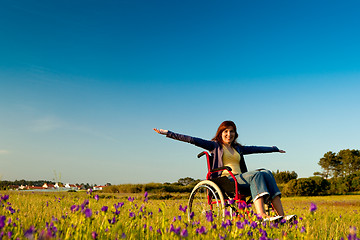 Image showing Handicapped woman on wheelchair