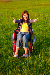 Image showing Handicapped woman on wheelchair