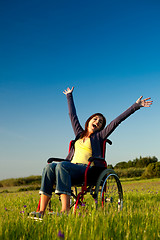 Image showing Handicapped woman on wheelchair